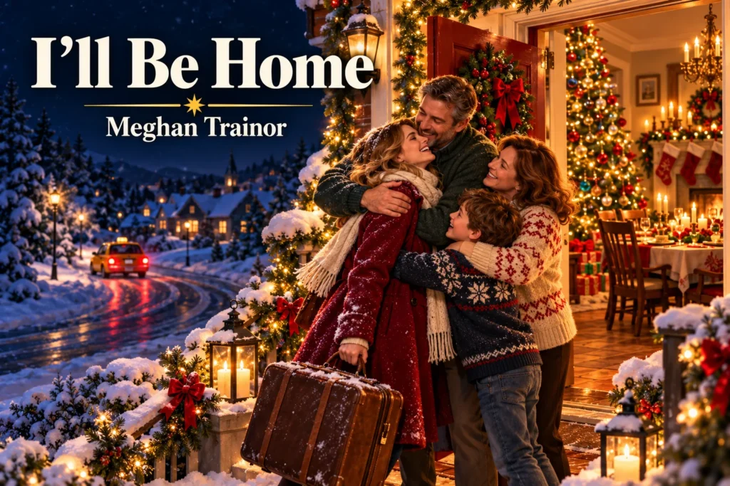 I’ll Be Home – joyful family welcomes a traveler home on a snowy Christmas night.