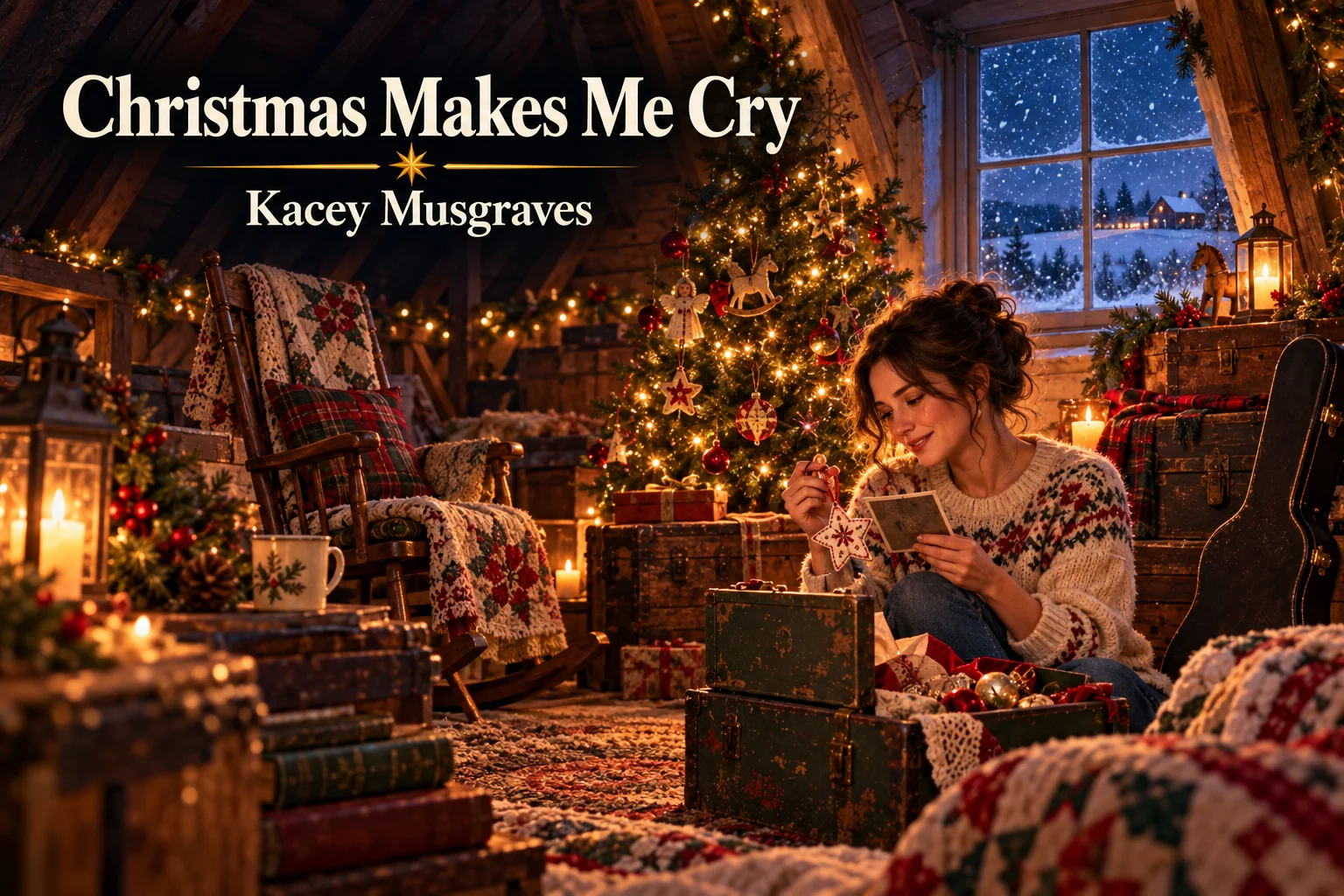 Christmas Makes Me Cry by Kacey Musgraves – woman remembers family while decorating an attic tree.
