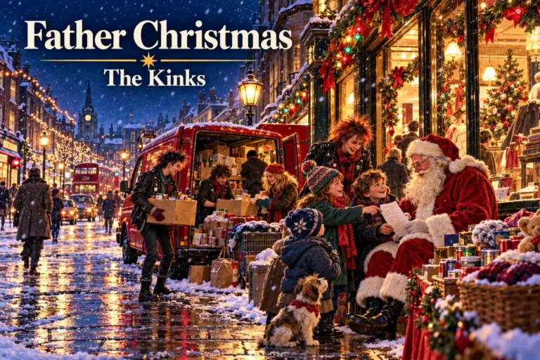 Fairytale of New York – The Pogues and Kirsty MacColl; couple dances beside a snowy pub