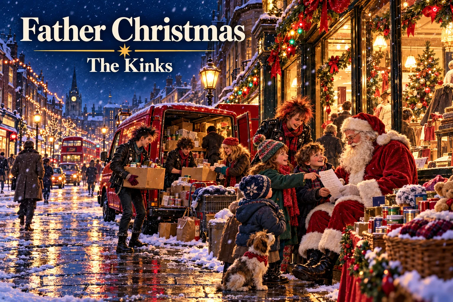 Fairytale of New York – The Pogues and Kirsty MacColl; couple dances beside a snowy pub