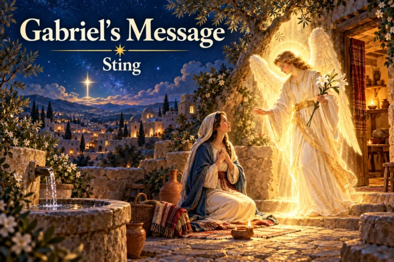 Gabriel’s Message by Sting – Archangel Gabriel brings Mary joyful news beneath a radiant Christmas star.