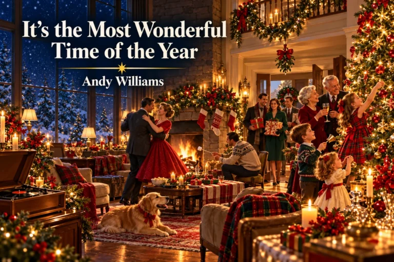 It’s the Most Wonderful Time of the Year – generations celebrate beside a glowing Christmas tree.
