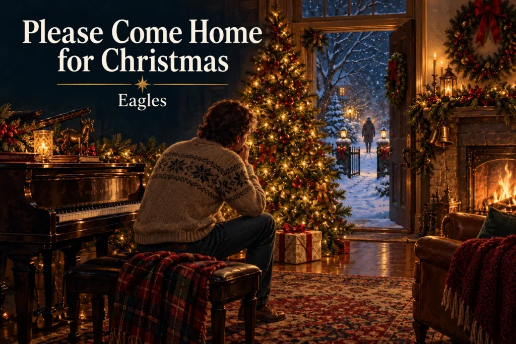 Please Come Home for Christmas – musician awaits a loved one beside the glowing tree.
