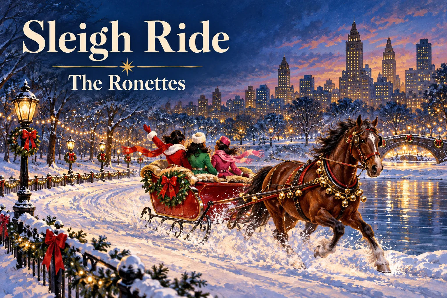 Sleigh Ride – three friends race through a snowy park in a festive horse-drawn sleigh.