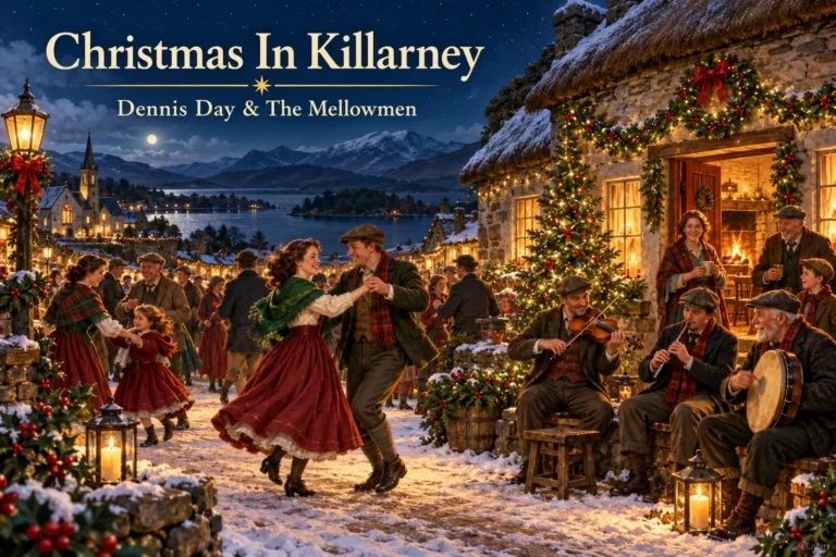 Christmas In Killarney: Irish families dance beside musicians and a decorated cottage on Christmas Eve.