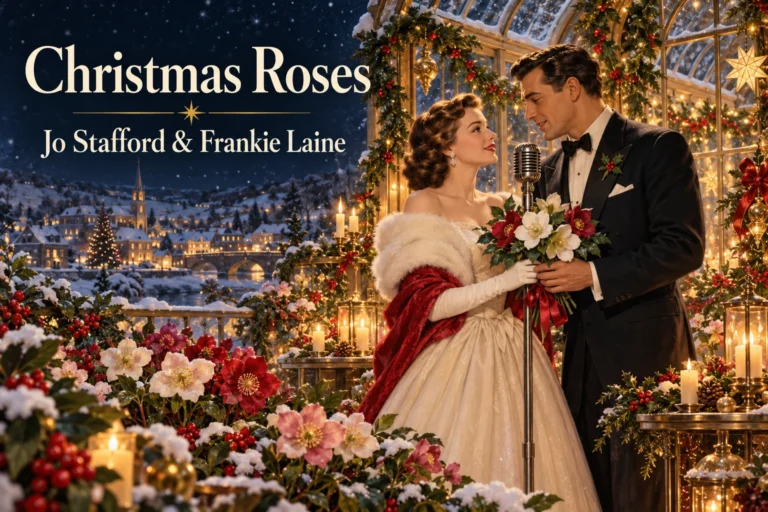 Christmas Roses – elegant singers share winter roses inside a festive conservatory.