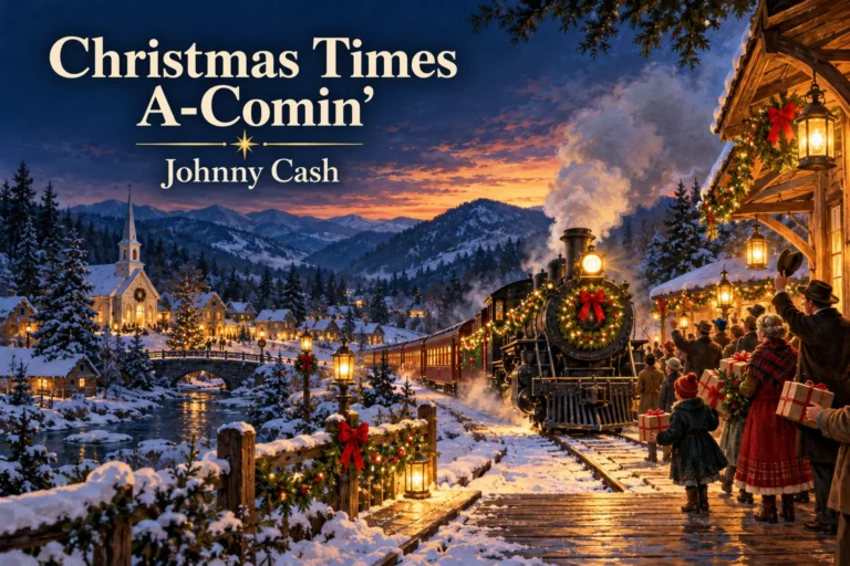 Christmas Times A-Comin' – decorated steam train arrives in a snowy Appalachian town.