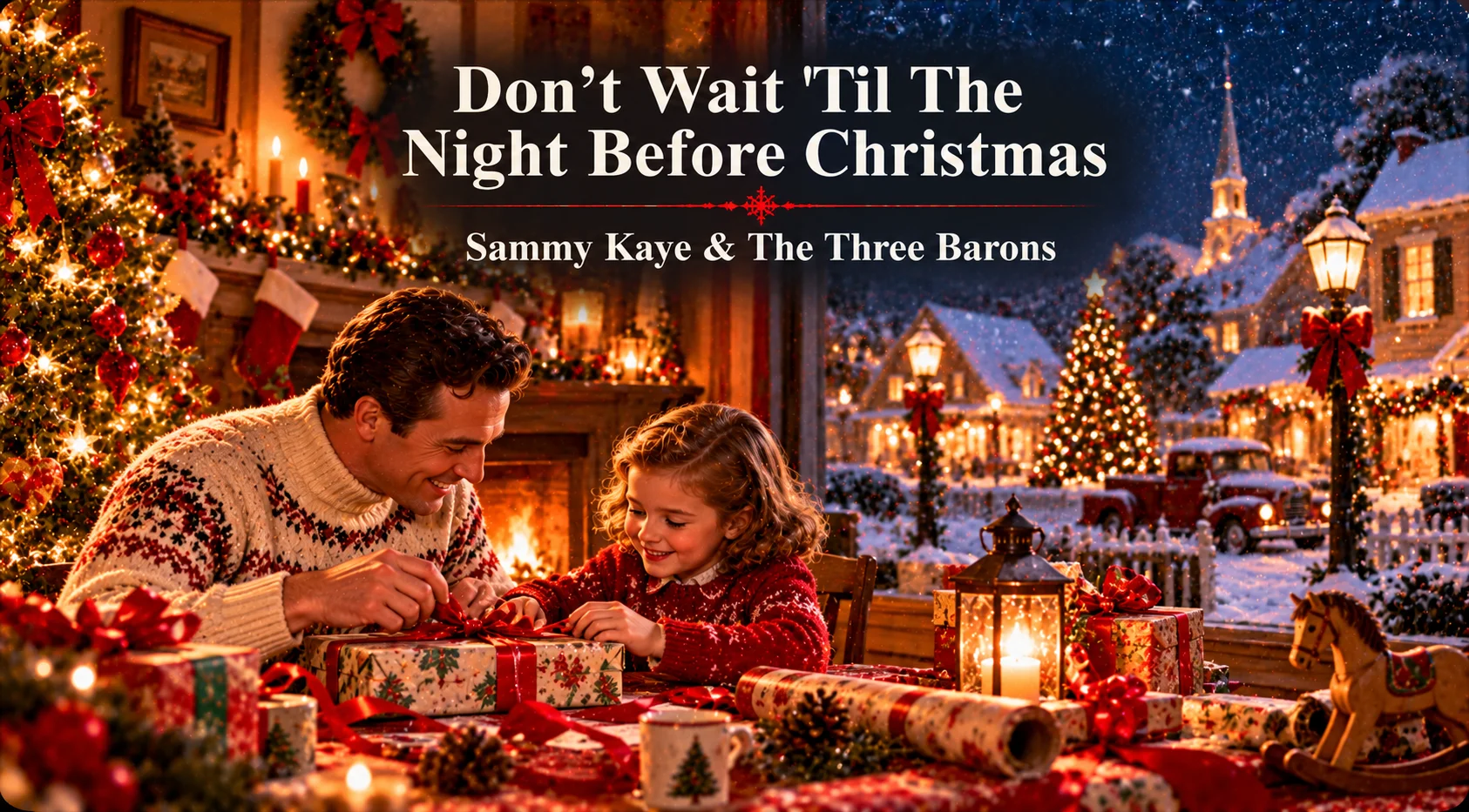 Don't Wait 'Til The Night Before Christmas – father and daughter wrap gifts in a festive home.