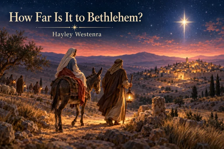 How Far Is It to Bethlehem? Mary and Joseph follow the Christmas star toward Bethlehem.