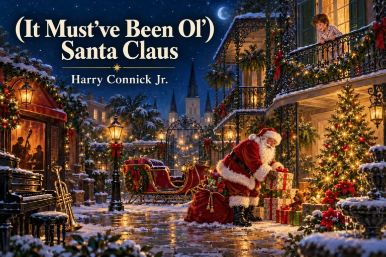(It Must’ve Been Ol’) Santa Claus – child watches Santa deliver gifts in the snowy courtyard.