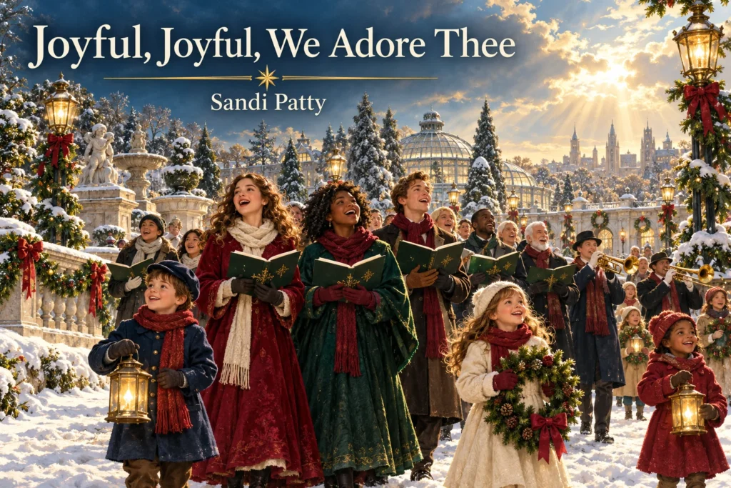Joyful, Joyful, We Adore Thee: community choir celebrates Christmas in a sunlit procession.
