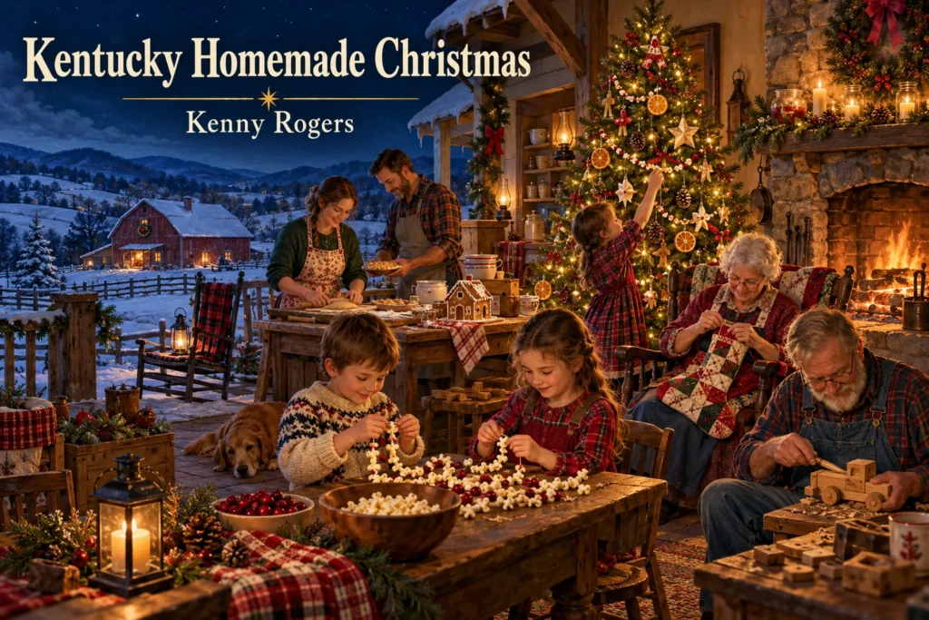 Kentucky Homemade Christmas: family creates handmade decorations in a cozy country farmhouse.