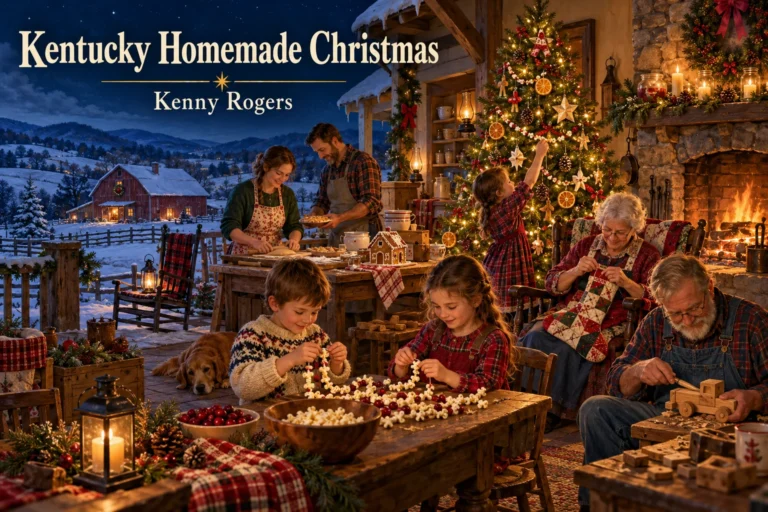 Kentucky Homemade Christmas: family creates handmade decorations in a cozy country farmhouse.
