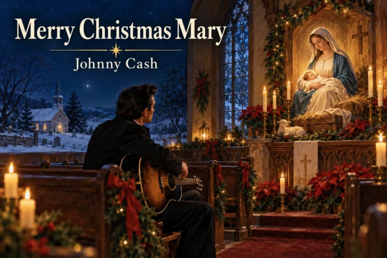 Merry Christmas Mary: country singer reflects beside Mary and Jesus in a candlelit chapel.