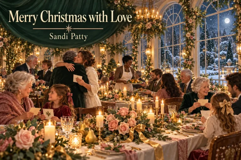 Merry Christmas with Love: generations share cards, embraces, and dinner in a candlelit orangery.