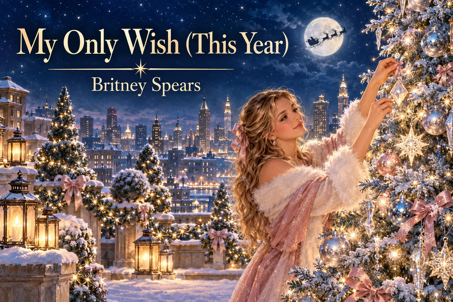 My Only Wish (This Year): a woman hangs a wish ornament on a Christmas tree.