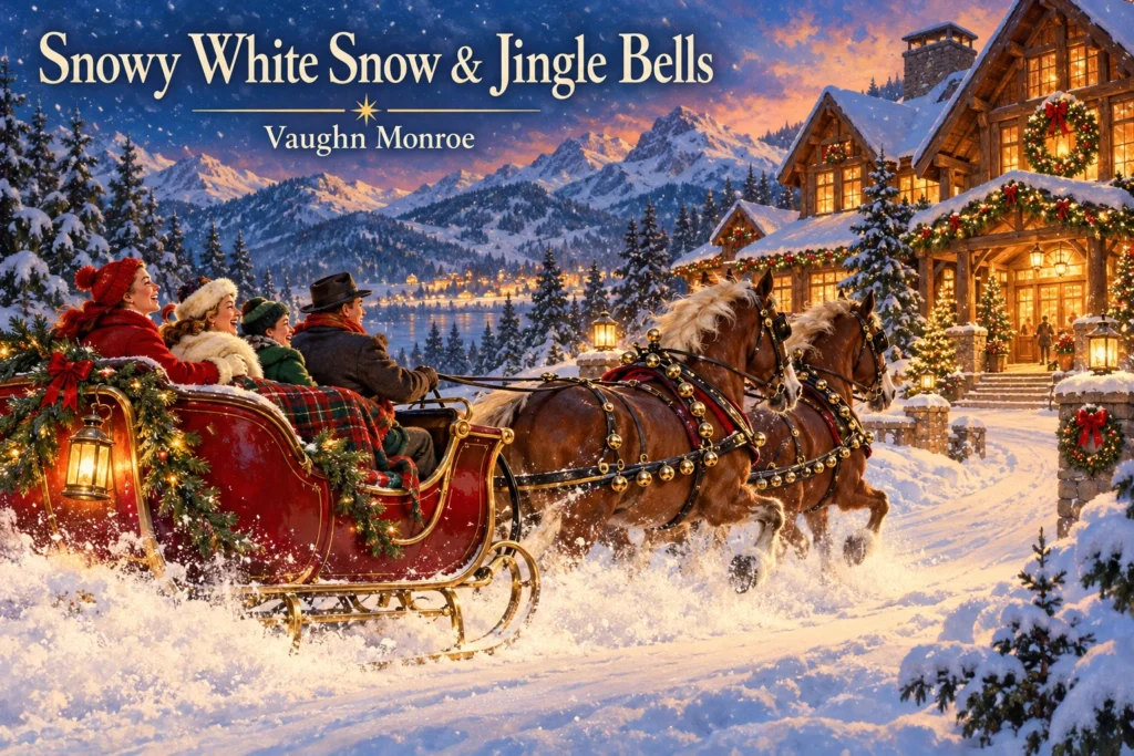 Snowy White Snow & Jingle Bells – singer performs with an orchestra on a snowy Christmas night.