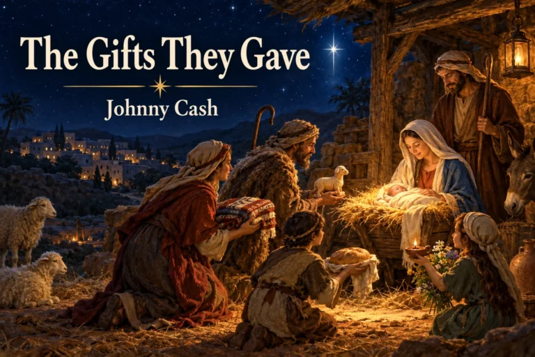 The Gifts They Gave – shepherds offer humble gifts to newborn Jesus in Bethlehem.