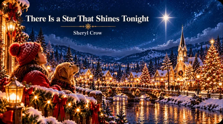 There Is a Star That Shines Tonight – child and dog admire a radiant Christmas star.