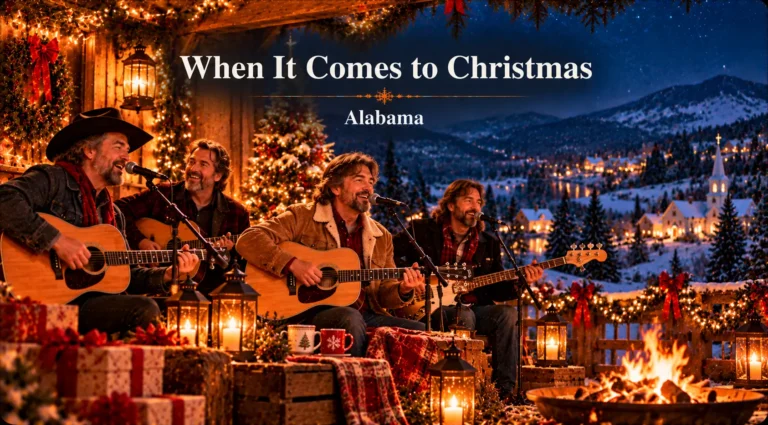 When It Comes to Christmas – country band performs beside a glowing fire on Christmas night.
